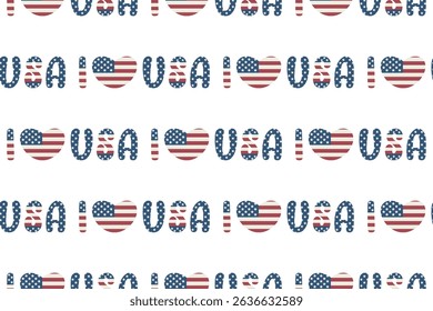 I love USA Seamless vector pattern Isolated transparent background pattern Wrapping paper Typography design For America's patriotic holidays