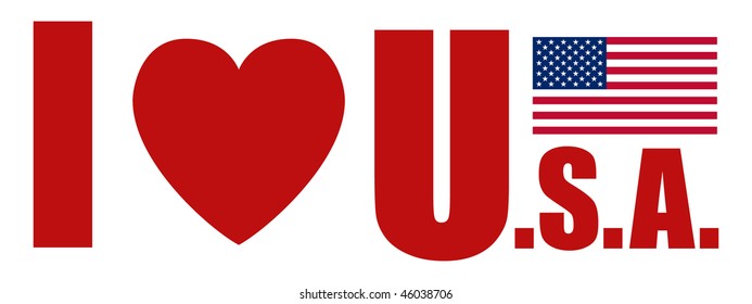 I LOVE USA sign with US Flag