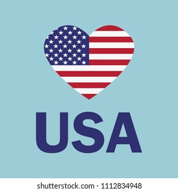 I love USA slogan. USA flag in the form of a heart. Vector