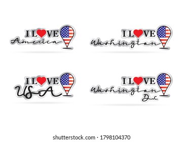 I love USA sticker slogan vector design with conceptual heart and flag icon. Vector EPS10