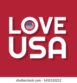 Love USA text with usa circle flag. 