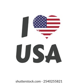 Me encantan las letras de texto de Estados Unidos. Bandera de corazón de EE.UU. para el Vector del recuerdo, de la camiseta o de las tarjetas.