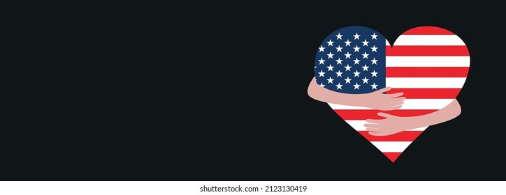 Love USA. United States of America independence day greeting card with hugging heart. Valentine's Day. Sweet and emotional simple national holiday vector illustration. Celebrating freedom and unity.