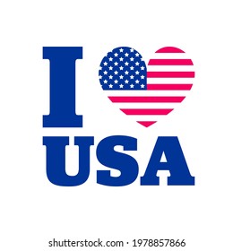 I Love USA vector icon conceptual heart flag. United States of America flag colors textured heart shape sticker.