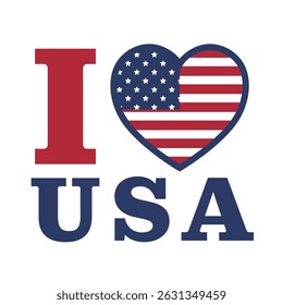 I Love USA Vector illustration. Heart Shaped American Flag. Vector Independence Day Typography For T Shirts, Posters, Banners, Cards, Party Decor, Balloons