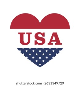 Love USA Vector illustration. Heart Shaped American Flag. Vector Independence Day Typography For T Shirts, Posters, Banners, Cards, Party Decor, Balloons