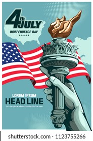 I love USA, Vertical Poster Hand of the Statue of Liberty, independence day, vector illustration, you can place relevant content on the area.