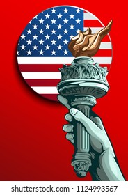 I love USA, Vertical Poster Hand of the Statue of Liberty, independence day, vector illustration, you can place relevant content on the area.