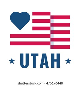 Love Utah state  with usa flag, flat vector icon design illustration, banner on white background. Can be used for public holidays in the United States also for theme about tourism. 