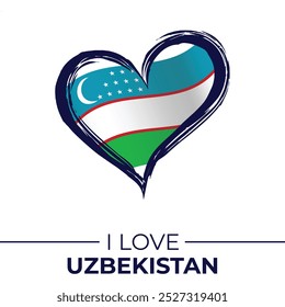 I Love Uzbekistan Banner with Flag in Heart. Uzbekistan love Emblem Isolated on White Background. Vector, Illustration, Isolated, Love, Background.