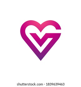 Love V logo. Heart and letter V flat logo template