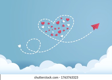 love and valentine background in paper style. Red hearts, balloons on a sky background. EPS 10