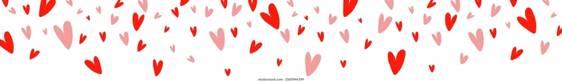 Love valentine background with pink and red petals of hearts on transparent background. Vector banner, postcard, background.The 14th of February. Vector EPS 10