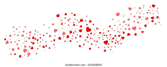 Love valentine background with red petals of hearts on isolated background. Vector banner, postcard, background.The 14th of February. Vector EPS 10