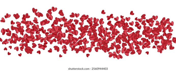 Love valentine background with red petals of hearts on transparent background. Vector banner, postcard, background. The 14th of February. Vector EPS 10