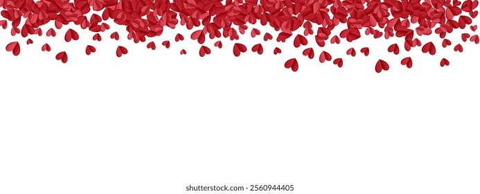 Love valentine background with red petals of hearts on transparent background. Vector banner, postcard, background. The 14th of February. Vector EPS 10