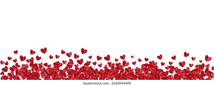 Love valentine background with red petals of hearts on transparent background. Vector banner, postcard, background. The 14th of February. Vector EPS 10