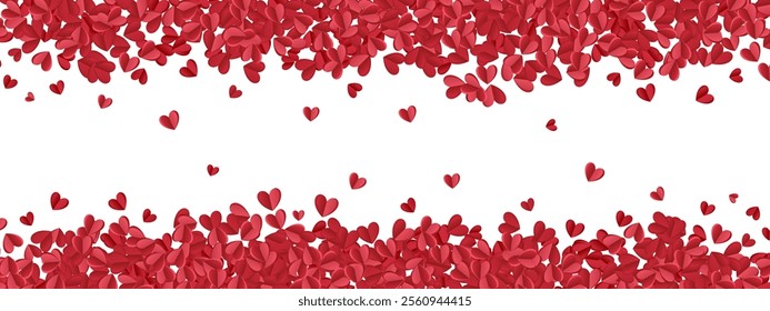 Love valentine background with red petals of hearts falling down on transparent background. Vector banner, card, background. February 14. Vector EPS 10