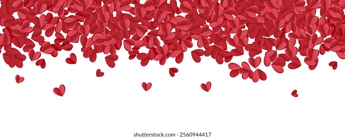 Love valentine background with red petals of hearts falling down on transparent background. Vector banner, card, background. February 14. Vector EPS 10