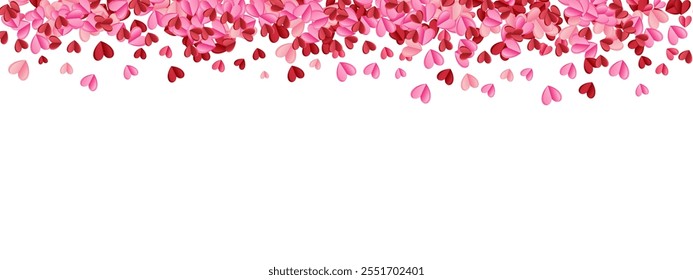 Love valentine background with red and pink petals of hearts on transparent background. Vector banner, postcard, background. The 14th of February. Vector EPS 10