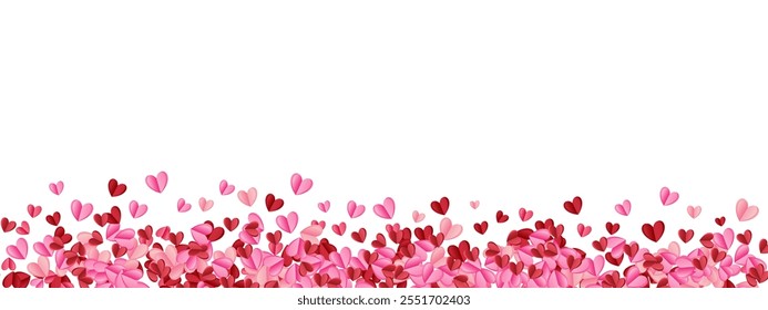 Love valentine background with red and pink petals of hearts on transparent background. Vector banner, postcard, background. The 14th of February. Vector EPS 10