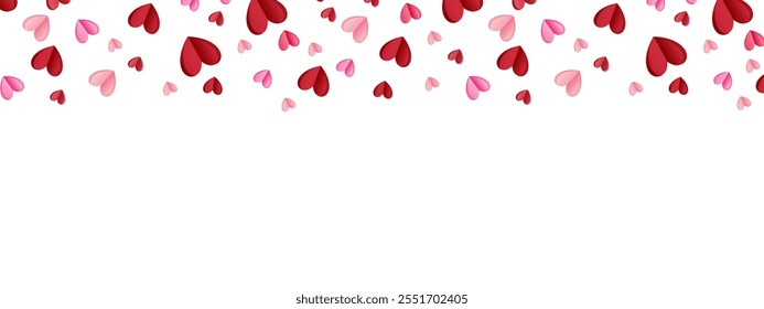 Love valentine background with red and pink heart petals falling down on transparent background. Vector banner, card, background. February 14. Vector EPS 10