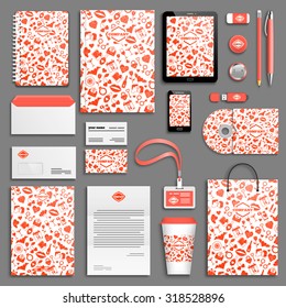Love Valentine Corporate identity template set. Business stationery mock-up with logo. Branding design. 