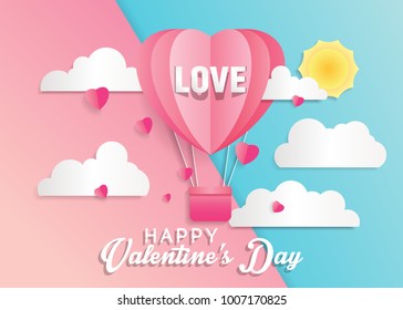 Love and valentine day card with hot air balloon.