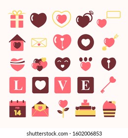 Love valentine day icons flat vector for your illustration or design project. Cute and sweet color. 