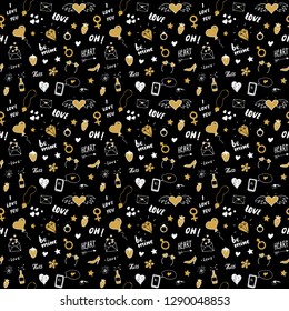 Love and Valentine Day seamless pattern vector illustration. Hand drawn sketched doodle romantic symbols background.