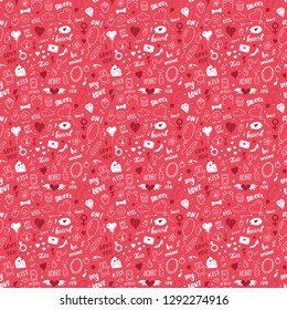 Love and Valentine Day seamless pattern vector illustration. Hand drawn sketched doodle romantic symbols background.