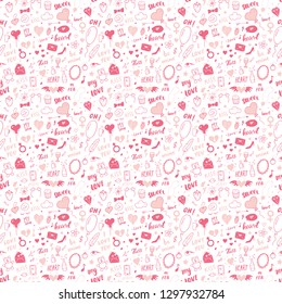 Love and Valentine Day seamless pattern vector illustration. Hand drawn sketched doodle romantic symbols background.