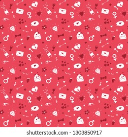Love and Valentine Day seamless pattern vector illustration. Hand drawn sketched doodle romantic symbols background.