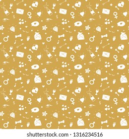 Love and Valentine Day seamless pattern vector illustration. Hand drawn sketched doodle romantic symbols background.