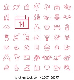 love valentine day thin line red icons set on white background