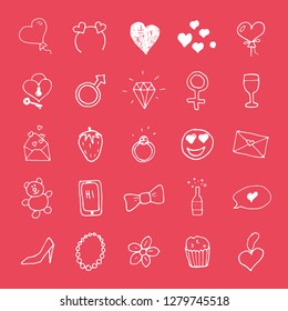 Love and valentine doodle Icons, hand drawn signs set, vector illustration.