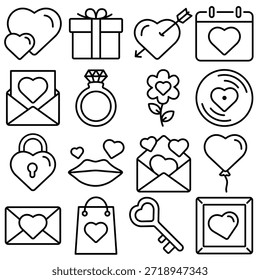 Love and Valentine Essentials Icon Set Outline Style (Part 1)