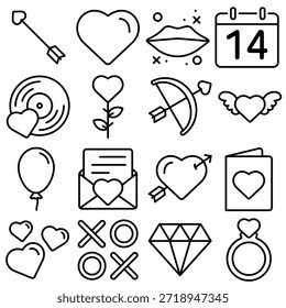 Love and Valentine Essentials Icon Set Outline Style (Part 2)