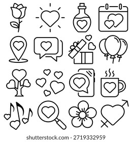 Amor e Valentine Essentials Icon Set Estilo de Contorno (Parte 3)