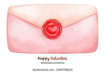 A love valentine, Happy Valentine envelope with heart seal, watercolor illustration, romantic design, perfect for love notes and greetings