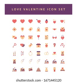 Love Valentine icon set with colorful modern Flat style design.