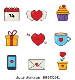 Love and valentine icons set isolated on white background. vector Illustration.