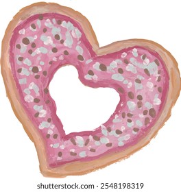 love valentine pink strawberry donut watercolour illustration clipart