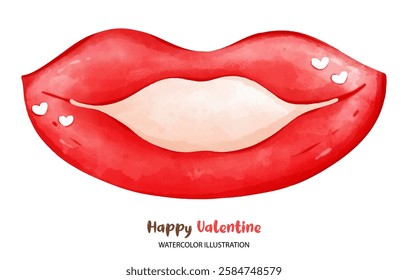 A love valentine, Red lips illustration with hearts, perfect for Valentine Day. watercolor design that conveys love and affection. Ideal for greeting cards and romantic themes