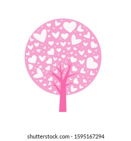 love. Valentine tree. leaf from hearts. Isolated on white background. Vector Illustration
