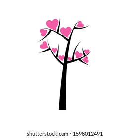 love. Valentine tree. leaf from hearts. Isolated on white background. Vector Illustration