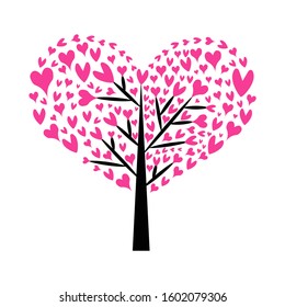 love. Valentine tree. leaf from hearts. Isolated on white background. Vector Illustration