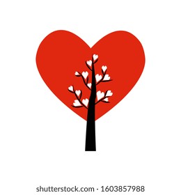 love. Valentine tree. leaf from hearts. Isolated on white background. Vector Illustration