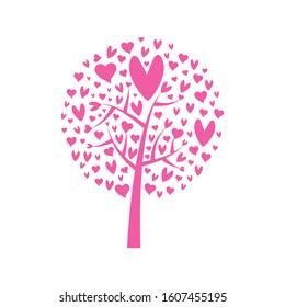 love. Valentine tree. leaf from hearts. Isolated on white background. Vector Illustration