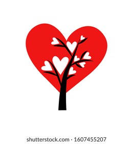 love. Valentine tree. leaf from hearts. Isolated on white background. Vector Illustration